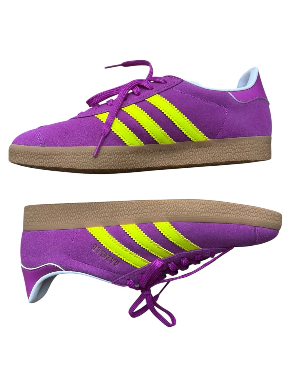 Adidas Originals Gazelle Suede Shoes Sz 7.5 Purple Yellow Stripe Sneakers - Picture 9 of 16